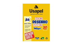 BLOCO DE DESENHO BRANCO USAPEL A4 140G/M2 20FLS 210X297MM